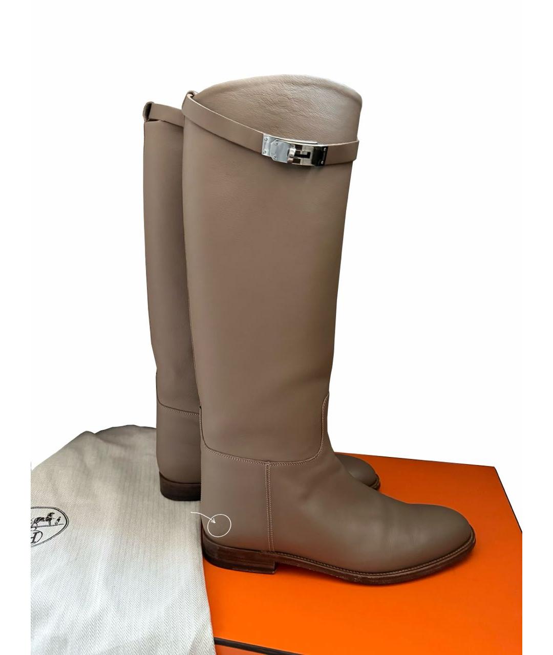 HERMES Бежевые кожаные сапоги, фото 2