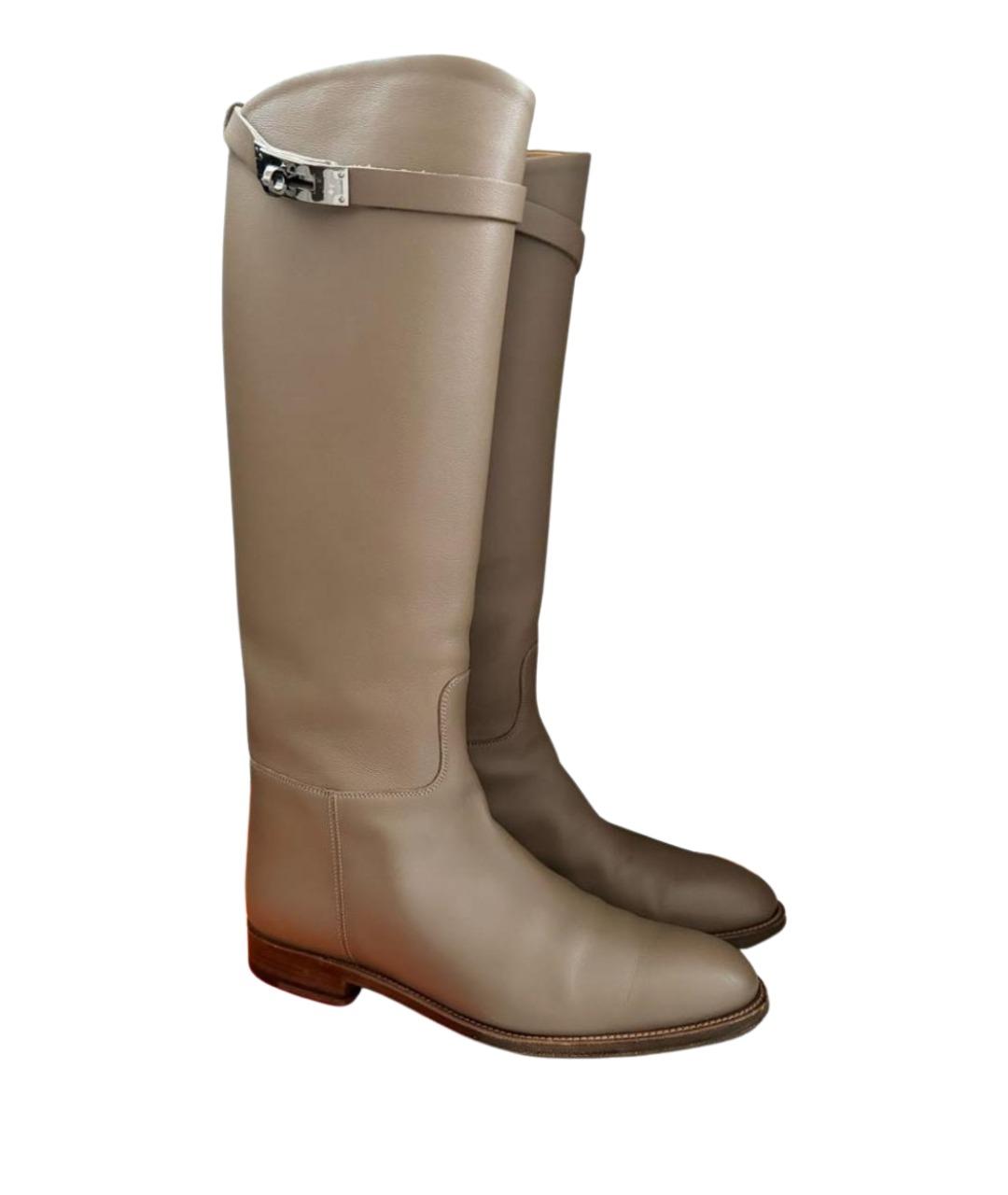 HERMES Бежевые кожаные сапоги, фото 1