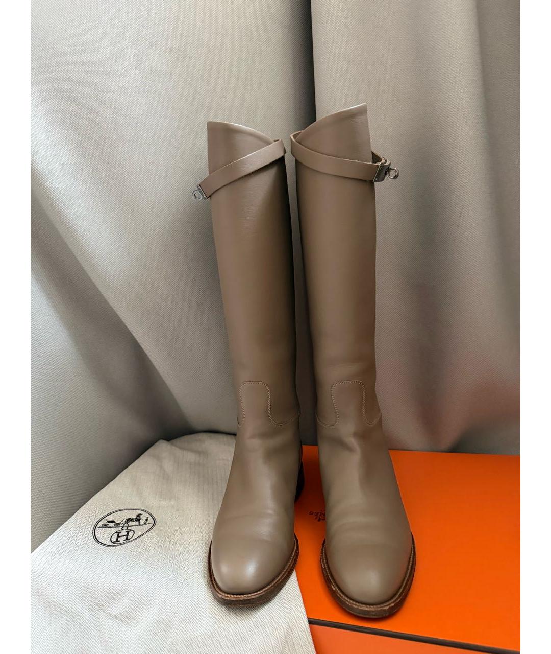 HERMES Бежевые кожаные сапоги, фото 7