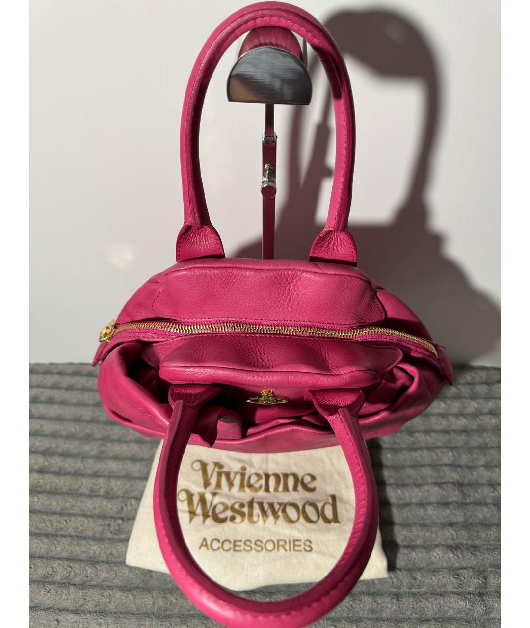 VIVIENNE WESTWOOD Розовая кожаная сумка с короткими ручками, фото 6