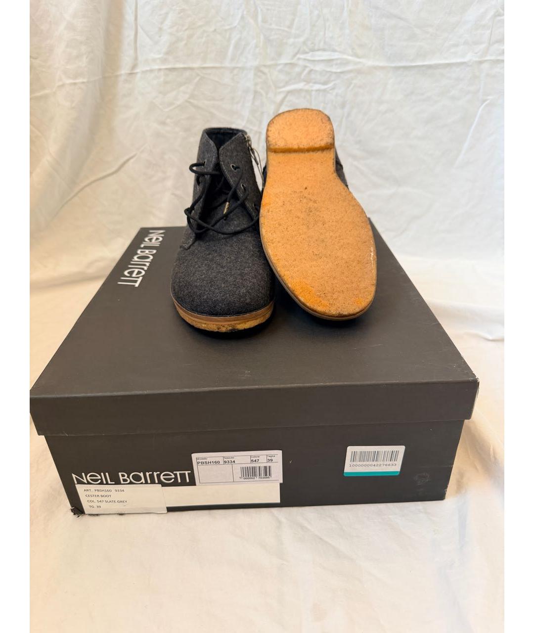 NEIL BARRETT Антрацитовые текстильные туфли, фото 3