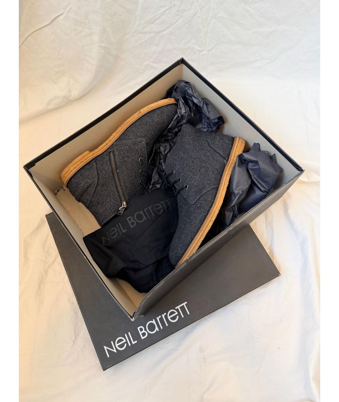 NEIL BARRETT Антрацитовые текстильные туфли, фото 7