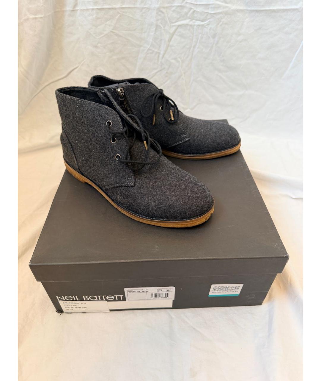 NEIL BARRETT Антрацитовые текстильные туфли, фото 2