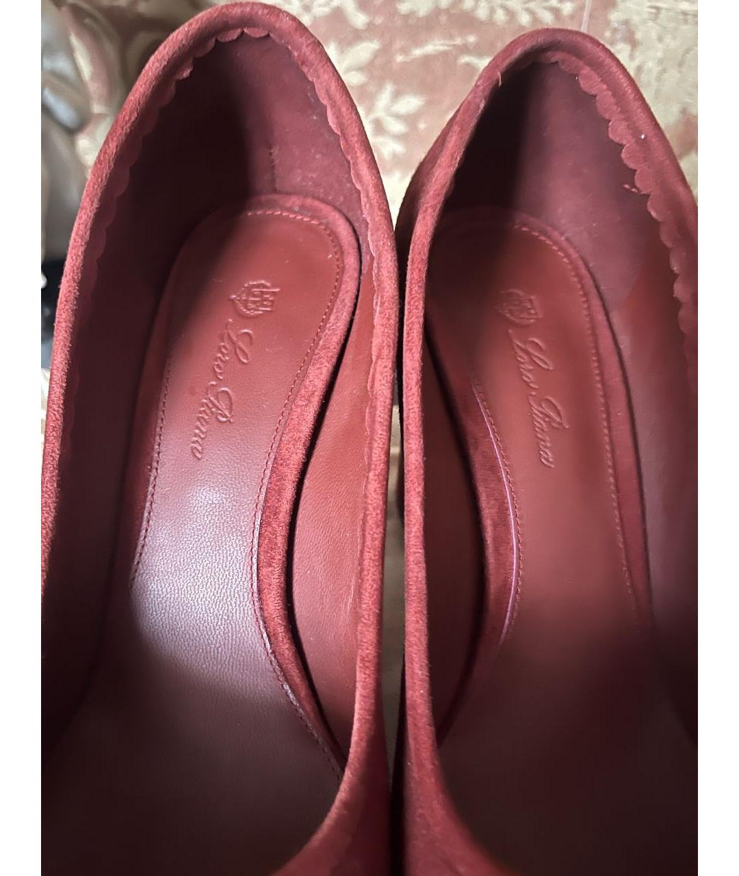 LORO PIANA Бордовые замшевые туфли, фото 3