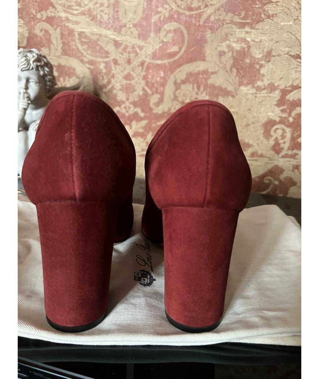 LORO PIANA Бордовые замшевые туфли, фото 4