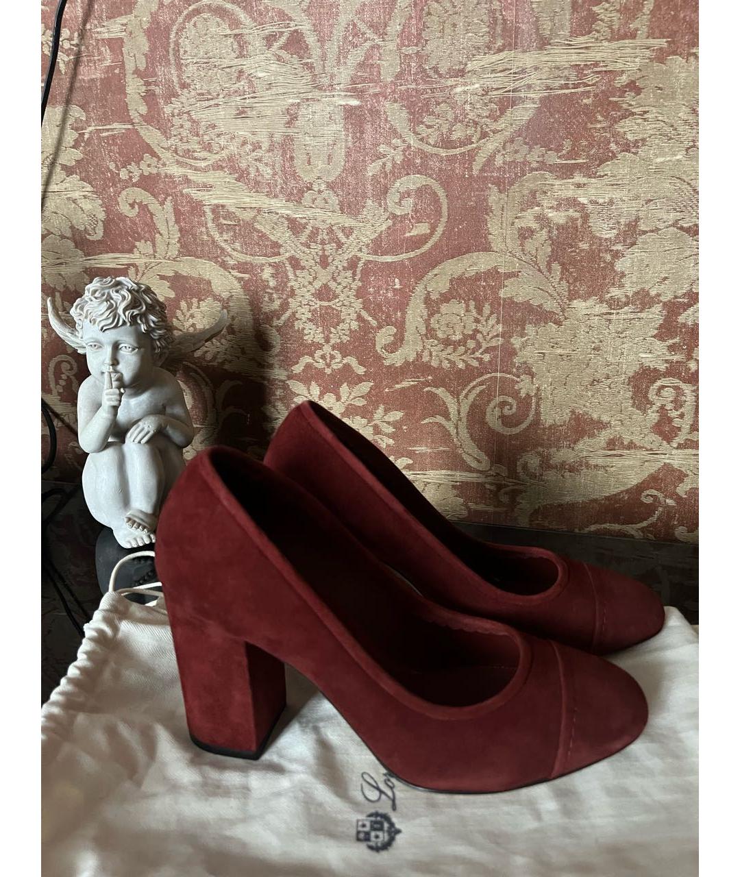 LORO PIANA Бордовые замшевые туфли, фото 6