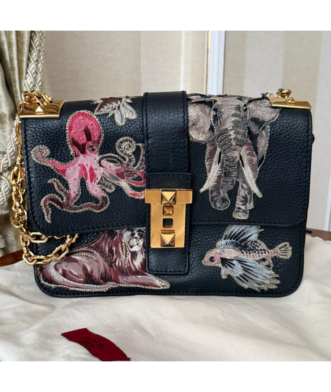 VALENTINO Черная кожаная сумка через плечо, фото 9