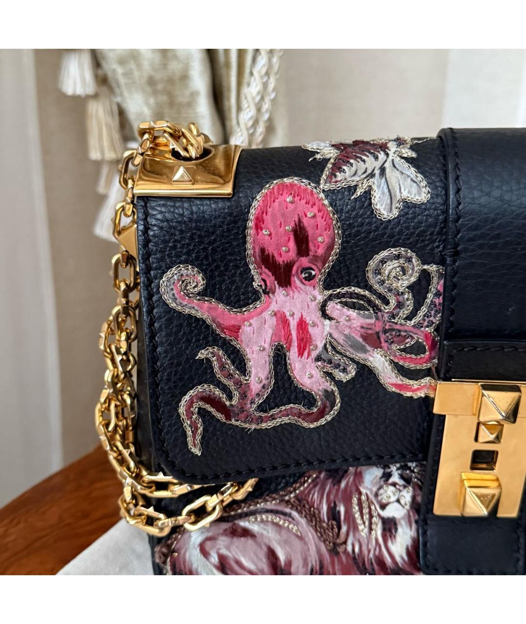 VALENTINO Черная кожаная сумка через плечо, фото 8