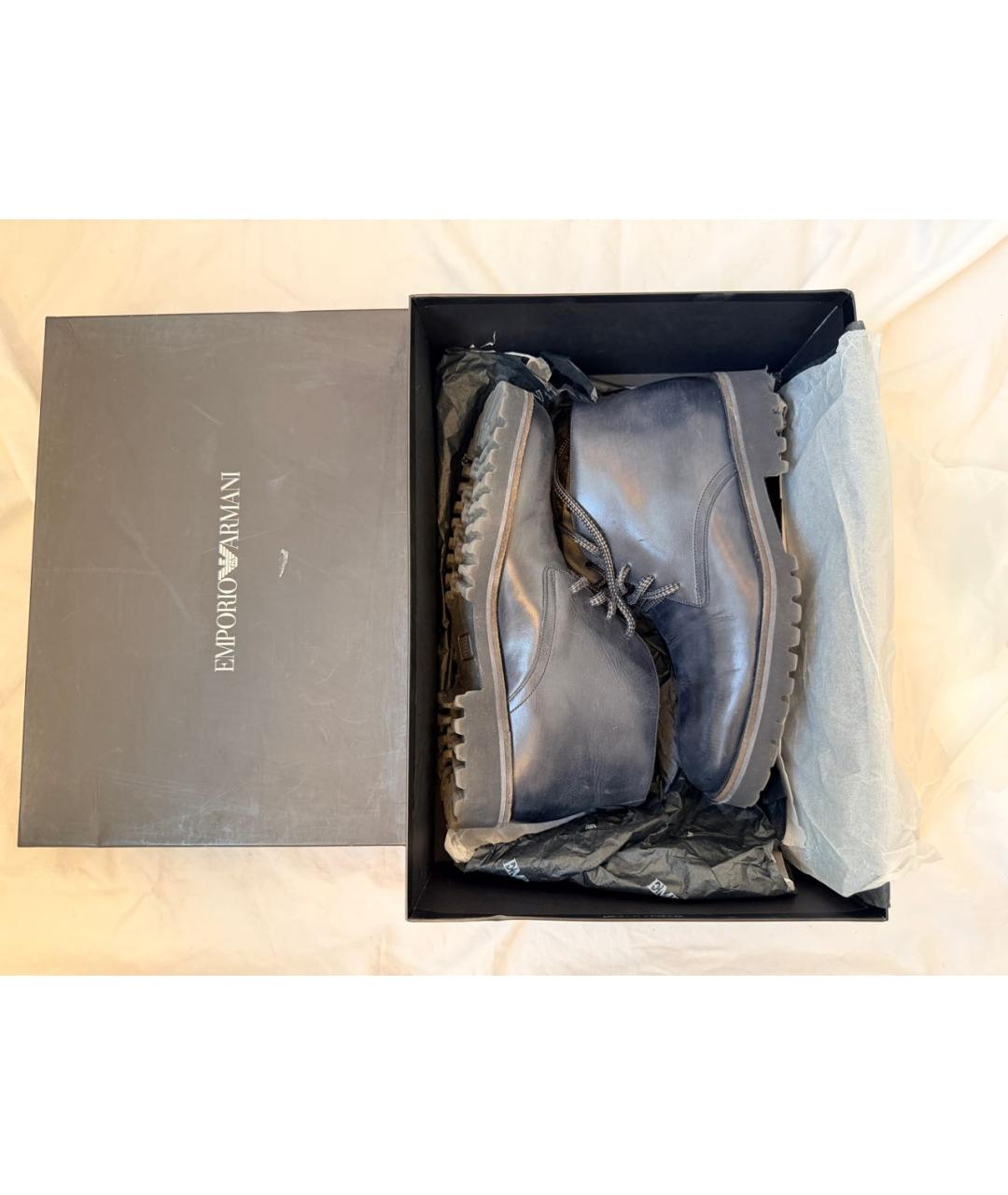 EMPORIO ARMANI Темно-синие кожаные высокие ботинки, фото 2