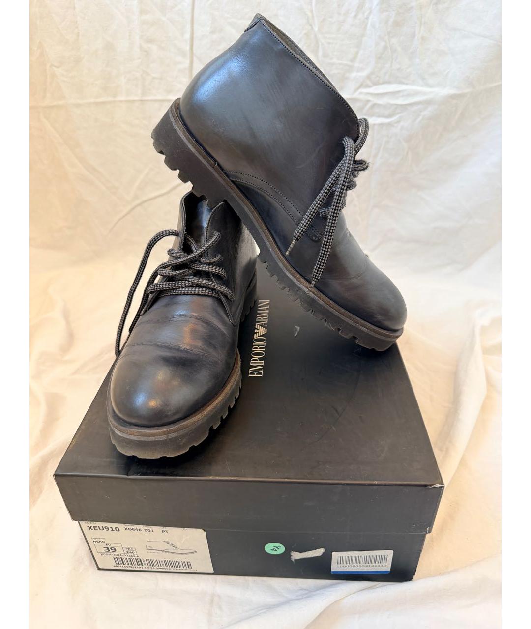 EMPORIO ARMANI Темно-синие кожаные высокие ботинки, фото 3