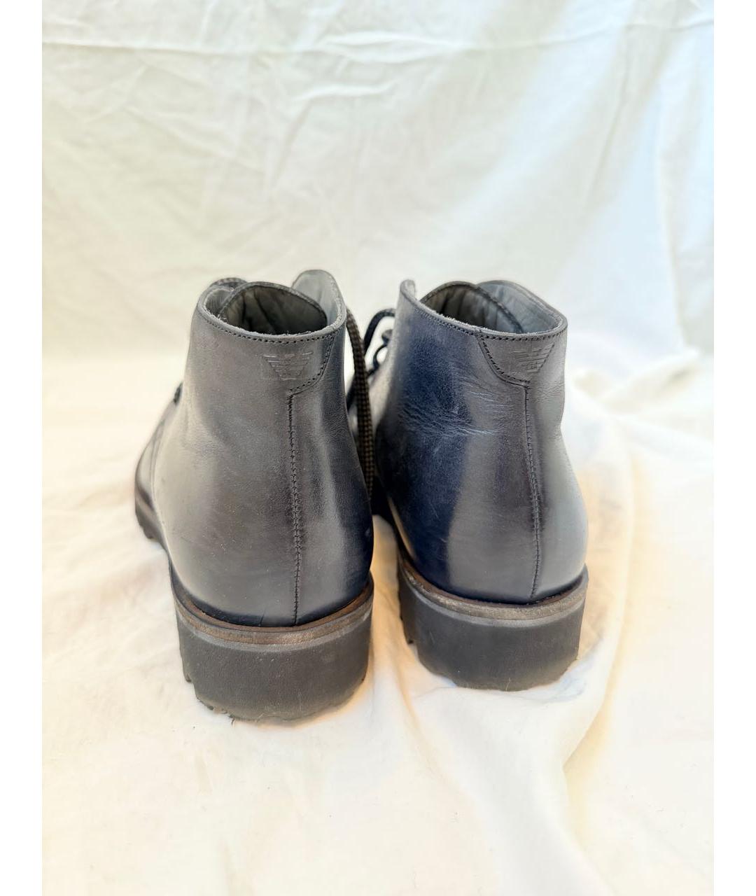 EMPORIO ARMANI Темно-синие кожаные высокие ботинки, фото 4