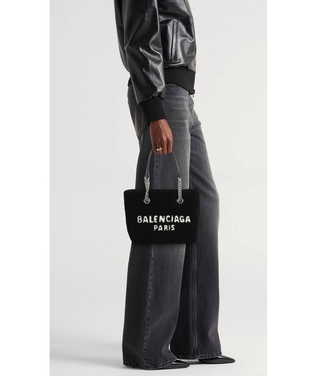 BALENCIAGA Черная шерстяная сумка тоут, фото 3