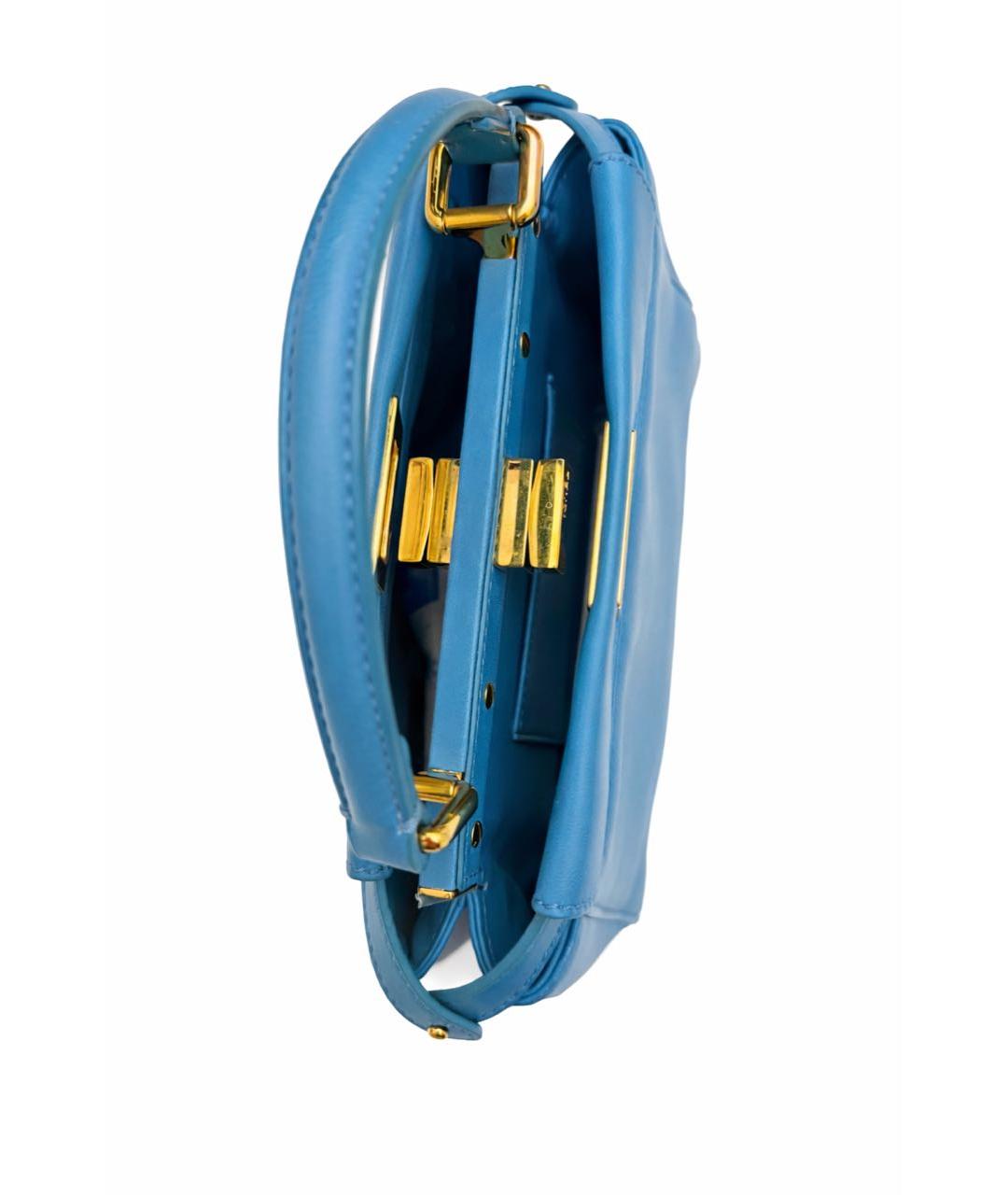 FENDI Бирюзовая кожаная сумка с короткими ручками, фото 4