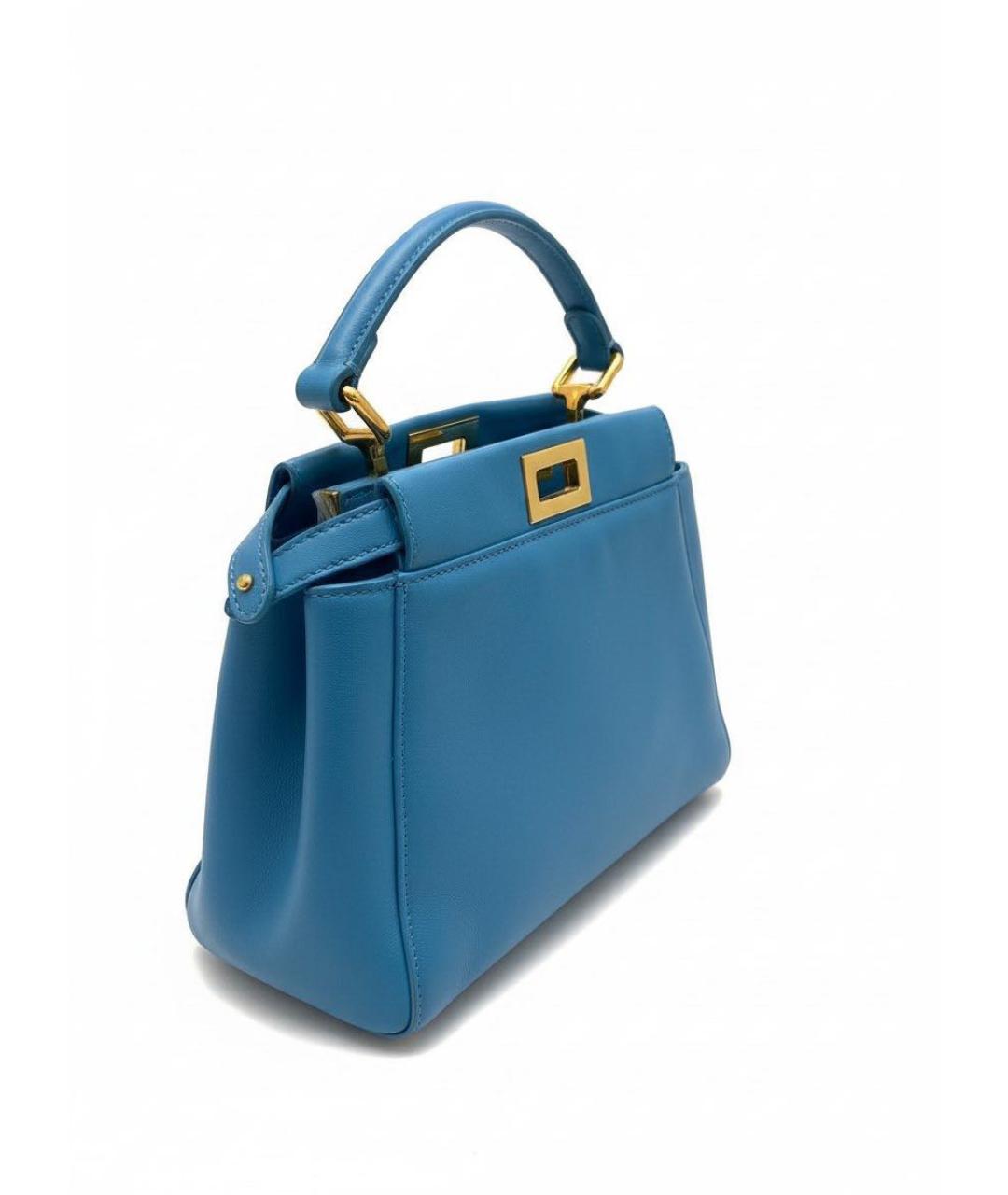 FENDI Бирюзовая кожаная сумка с короткими ручками, фото 3