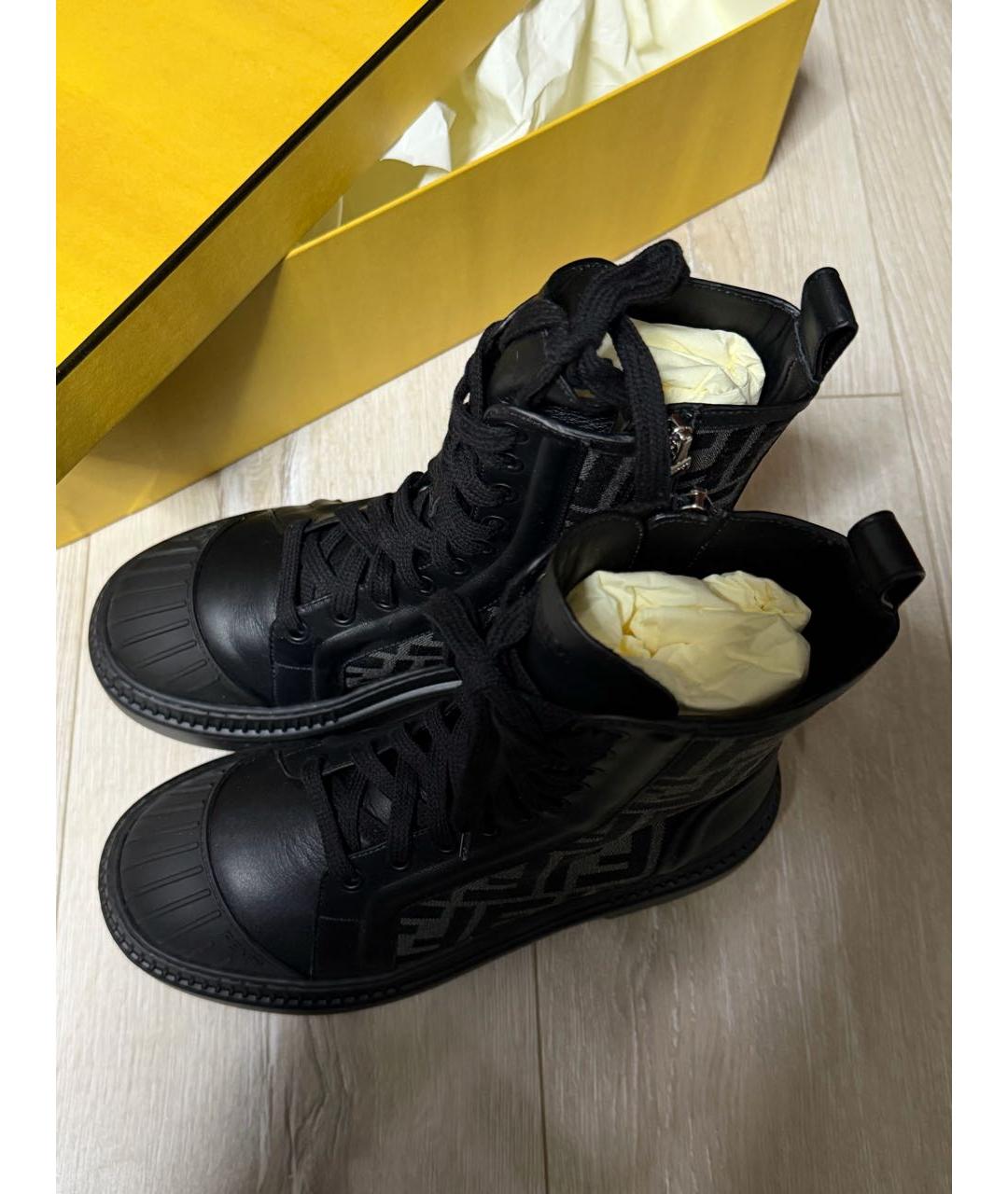 FENDI Черные текстильные ботинки, фото 3