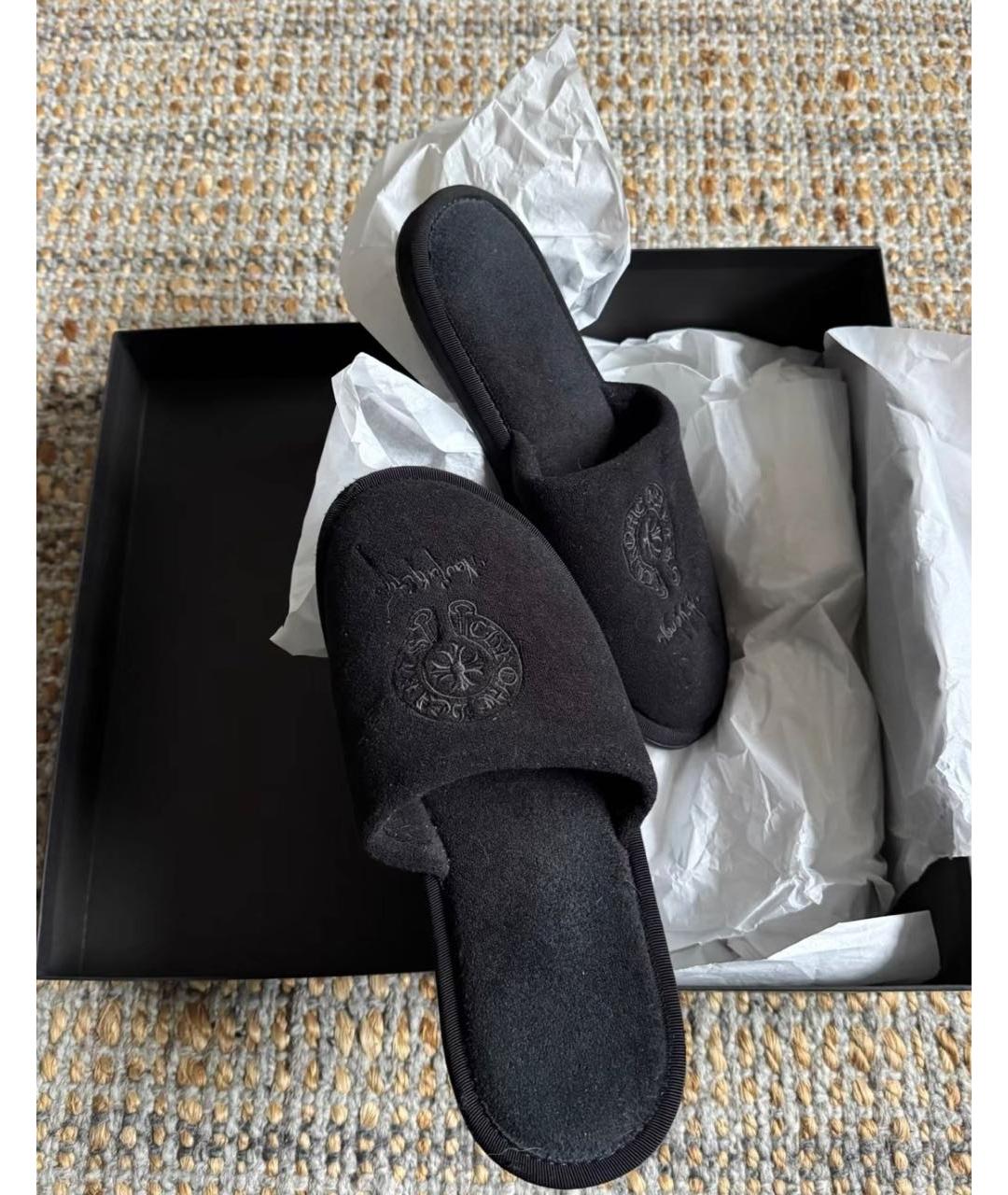 CHROME HEARTS Черные текстильные шлепанцы, фото 4
