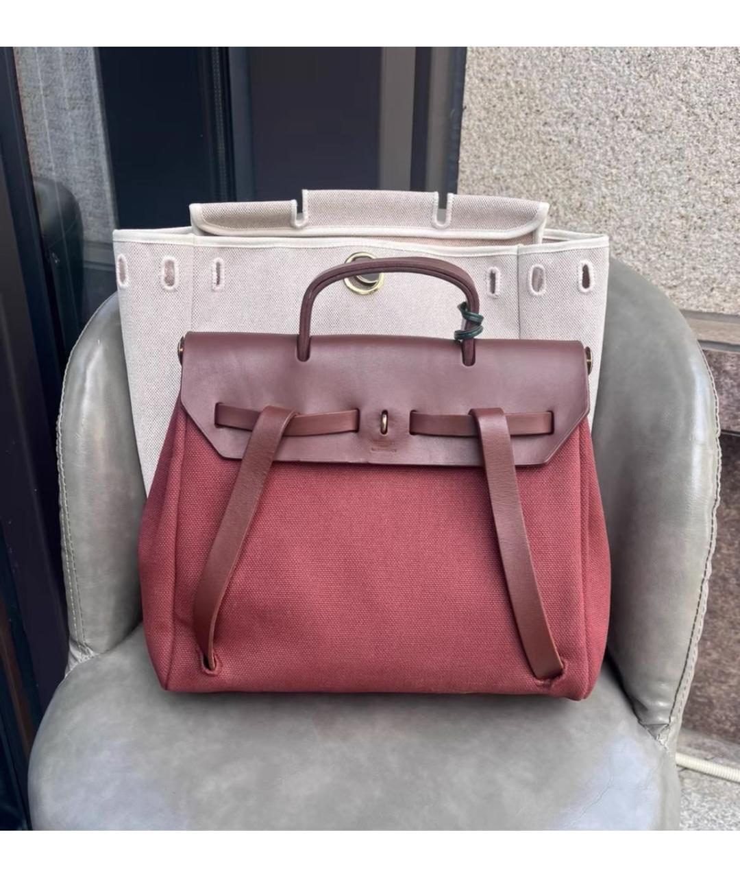 HERMES Бордовый тканевый рюкзак, фото 2
