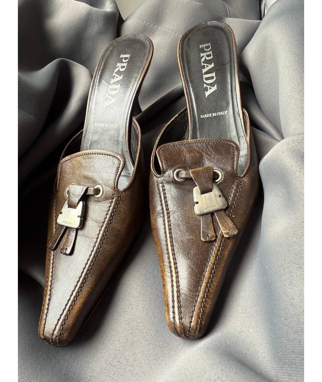 PRADA Коричневые кожаные мюли, фото 4