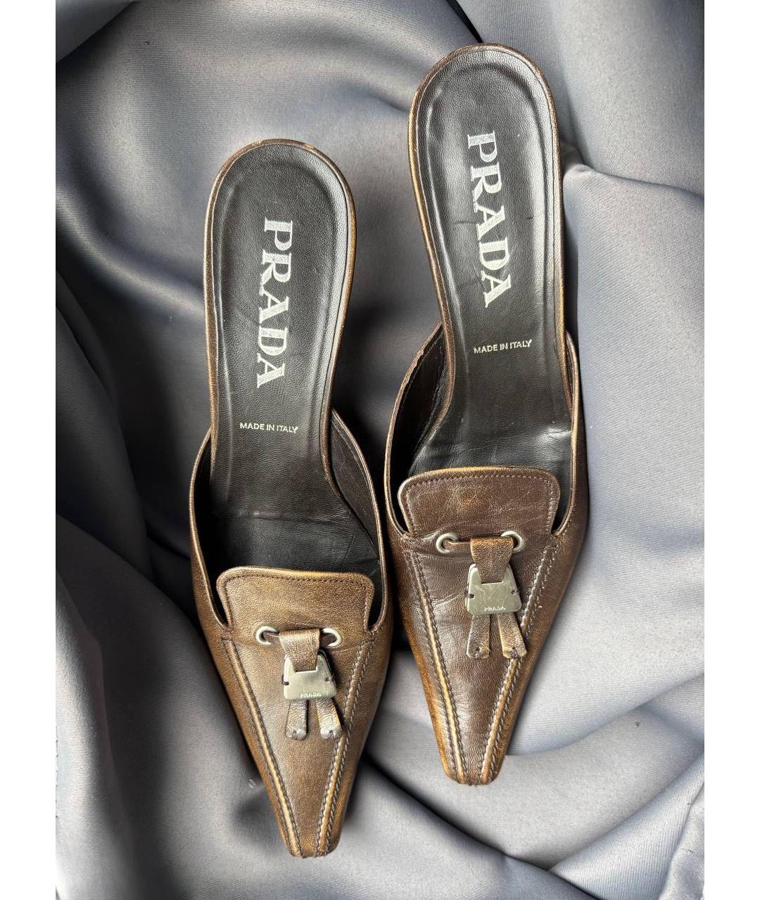 PRADA Коричневые кожаные мюли, фото 3