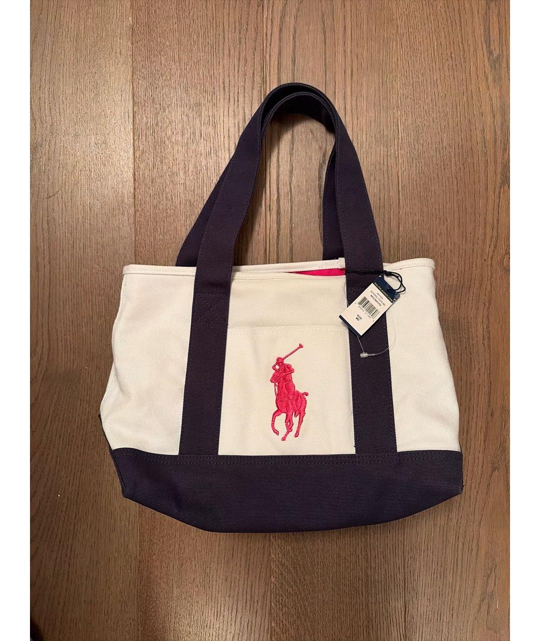 POLO RALPH LAUREN Белая хлопковая сумка тоут, фото 5