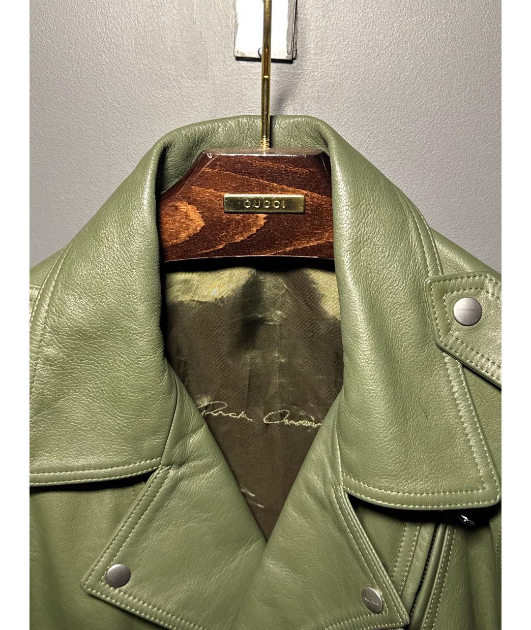 RICK OWENS Хаки кожаная куртка, фото 3