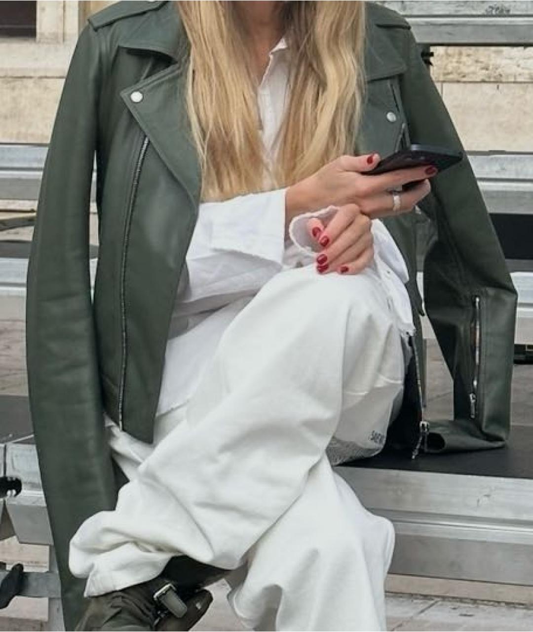 RICK OWENS Хаки кожаная куртка, фото 5