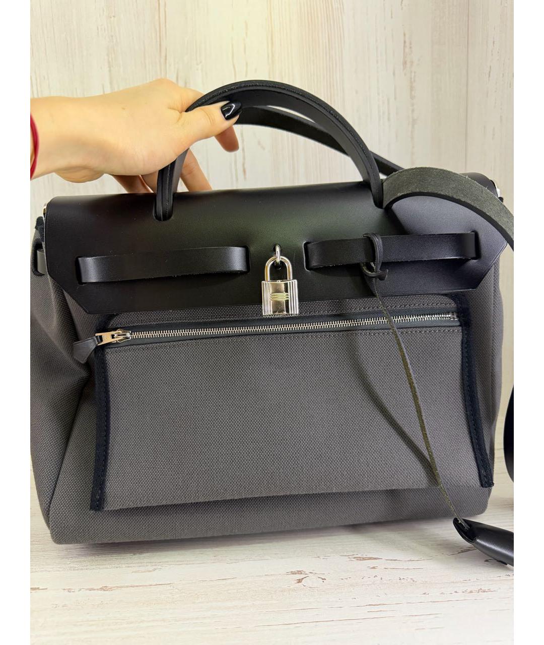 HERMES Антрацитовая тканевая сумка через плечо, фото 4