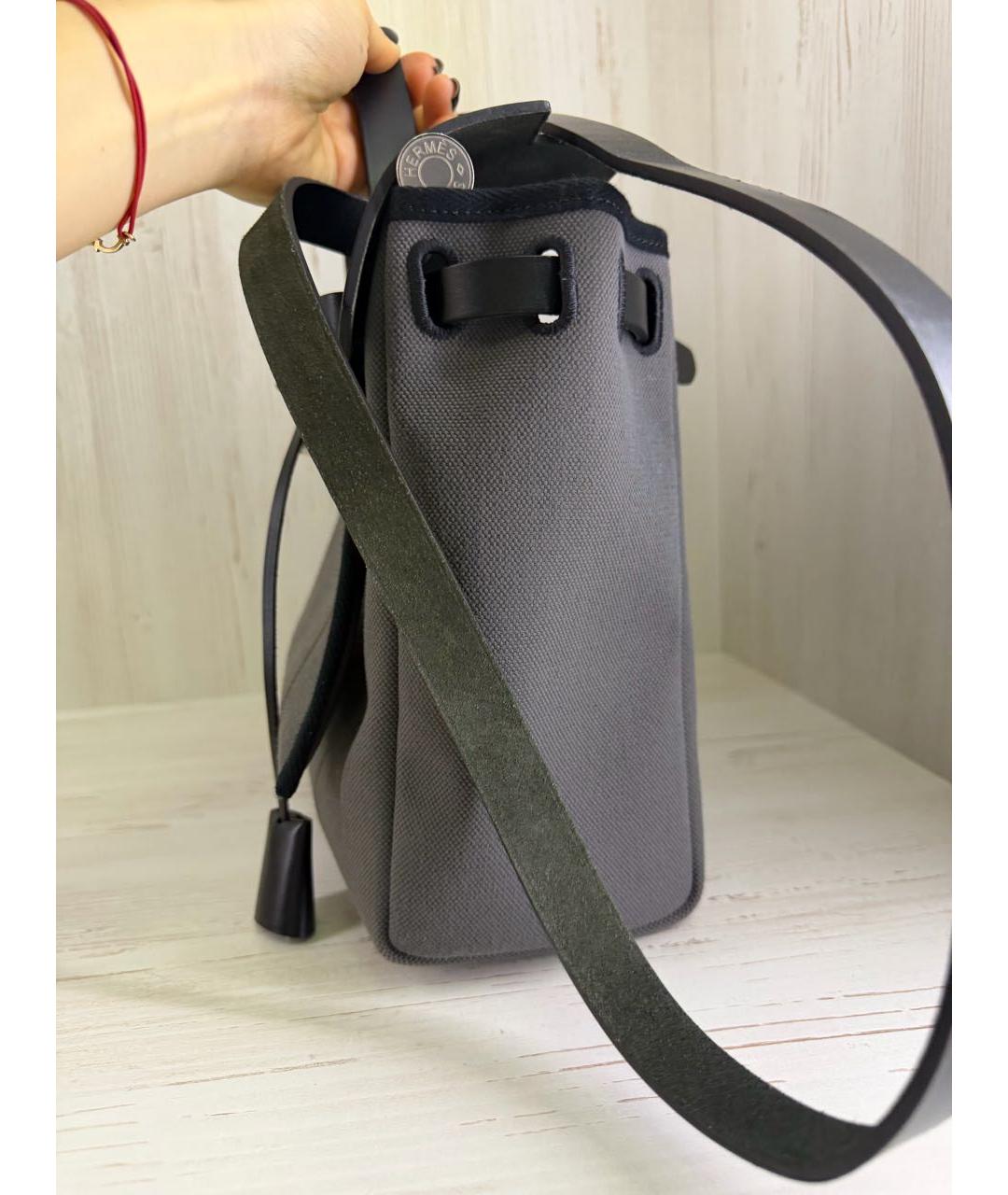 HERMES Антрацитовая тканевая сумка через плечо, фото 5