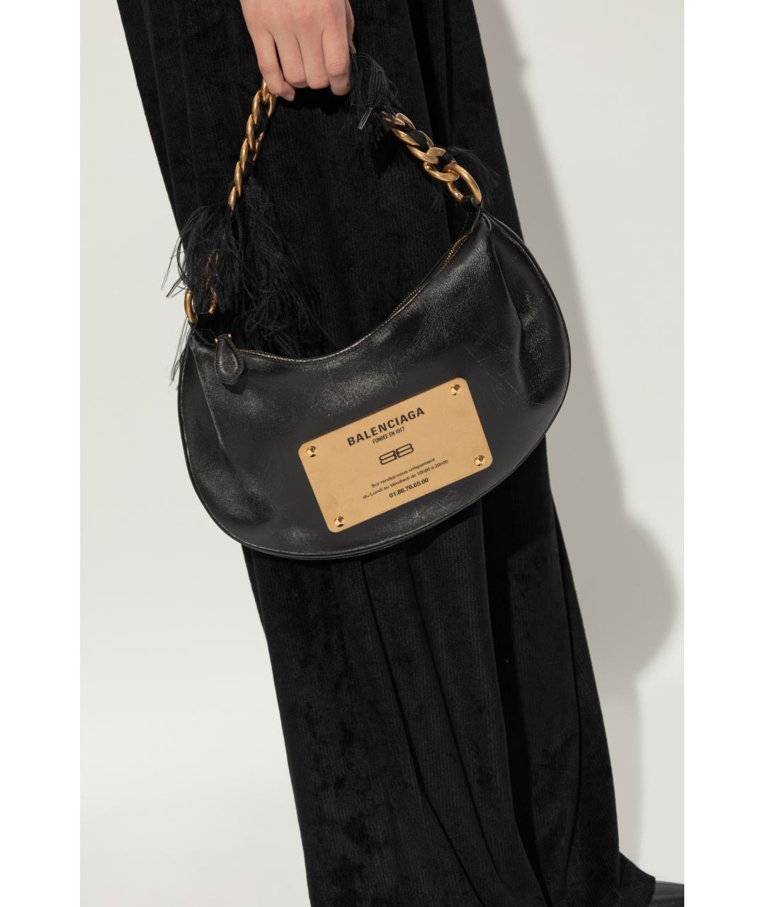 BALENCIAGA Черная кожаная сумка через плечо, фото 5