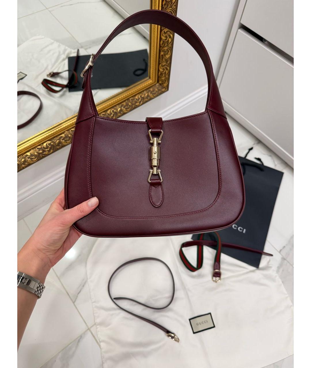 GUCCI Бордовая кожаная сумка с короткими ручками, фото 3