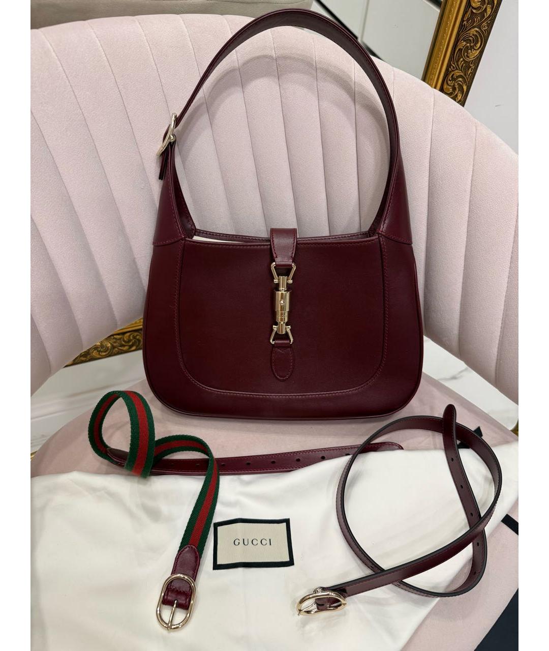 GUCCI Бордовая кожаная сумка с короткими ручками, фото 5