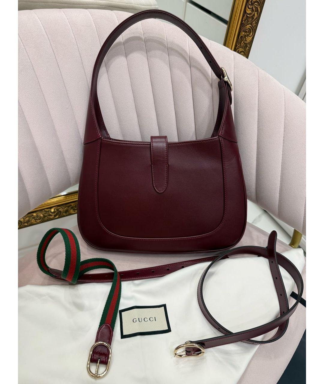GUCCI Бордовая кожаная сумка с короткими ручками, фото 6