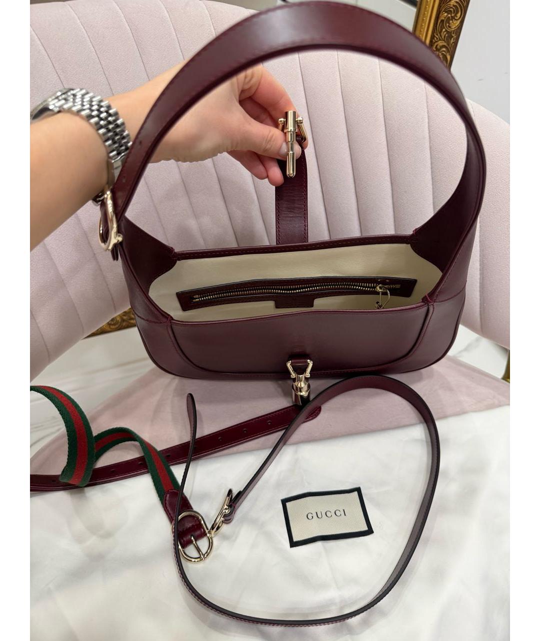 GUCCI Бордовая кожаная сумка с короткими ручками, фото 4