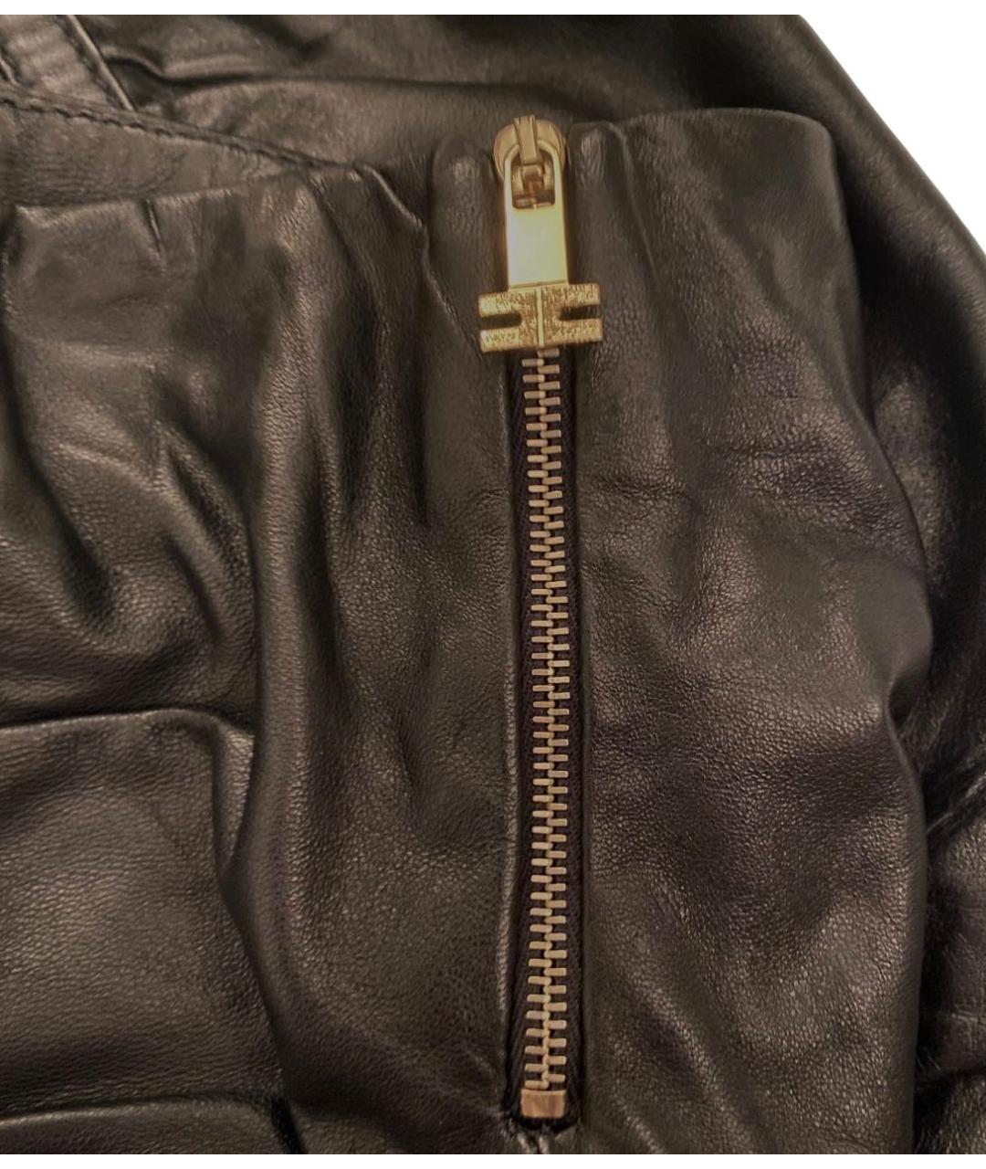 ELISABETTA FRANCHI Черная кожаная юбка мини, фото 2