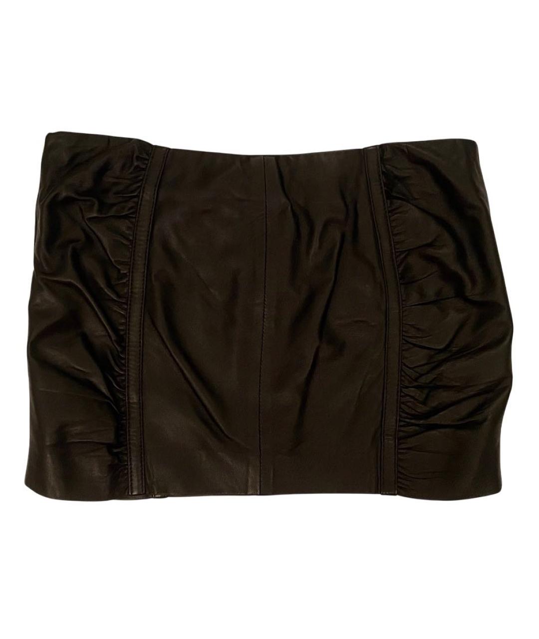 ELISABETTA FRANCHI Черная кожаная юбка мини, фото 3