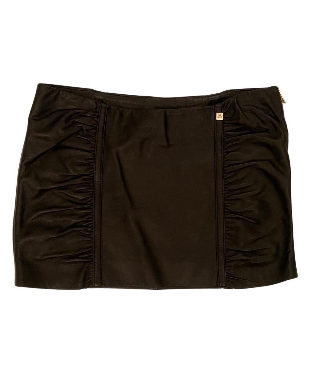 ELISABETTA FRANCHI Черная кожаная юбка мини, фото 1