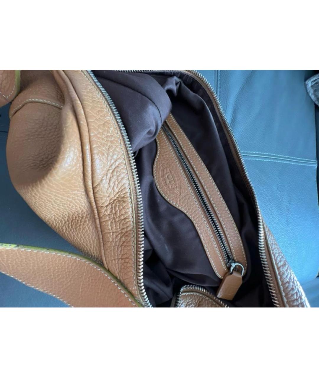 TOD'S Горчичная кожаная сумка тоут, фото 4