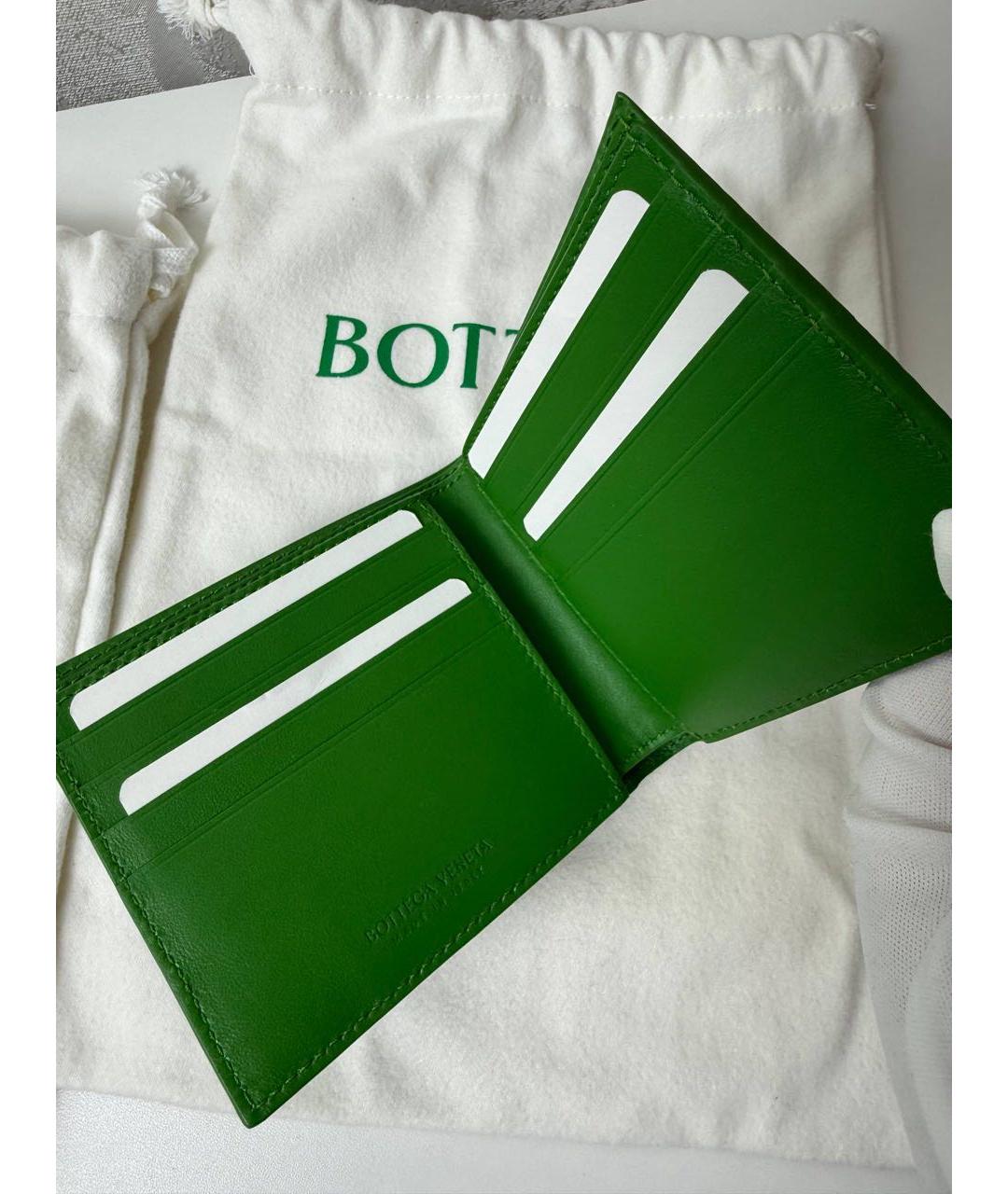 BOTTEGA VENETA Зеленый кожаный кошелек, фото 4