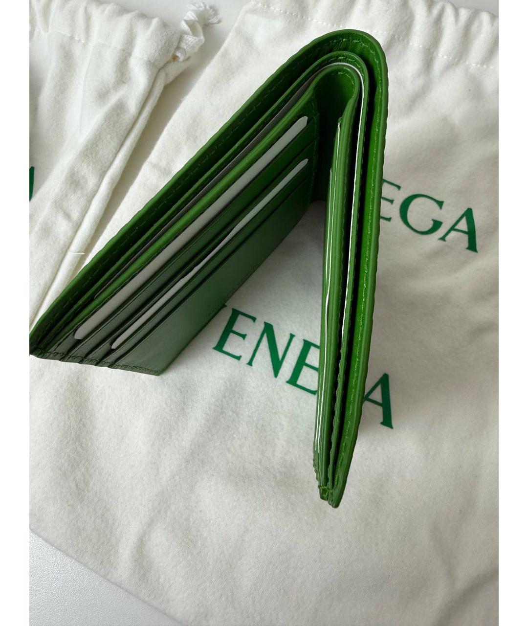 BOTTEGA VENETA Зеленый кожаный кошелек, фото 5
