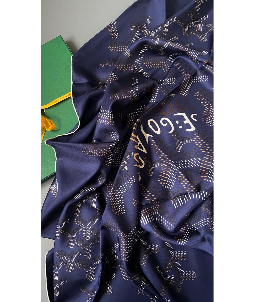 GOYARD Синий шелковый платок, фото 2