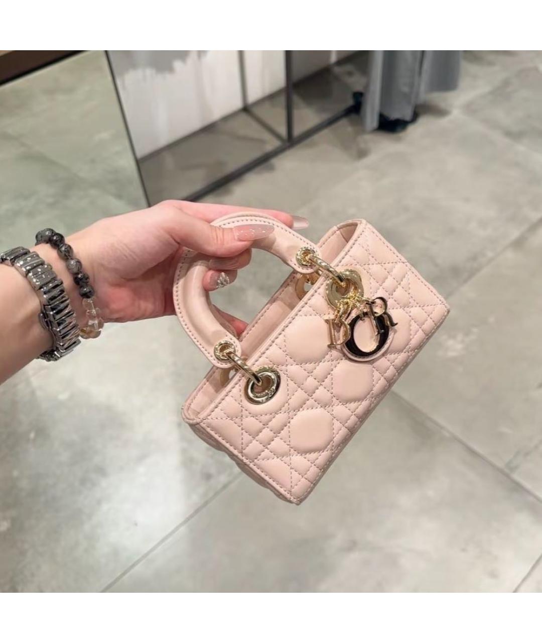 CHRISTIAN DIOR Розовая кожаная сумка с короткими ручками, фото 5