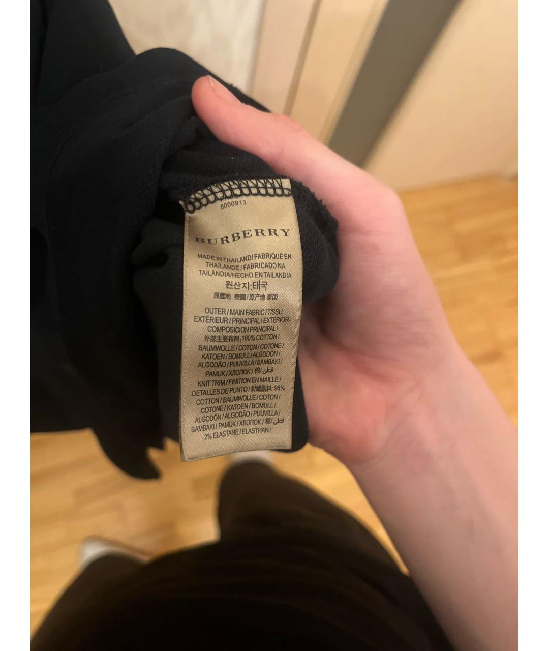 BURBERRY Черное хлопковое поло с коротким рукавом, фото 4