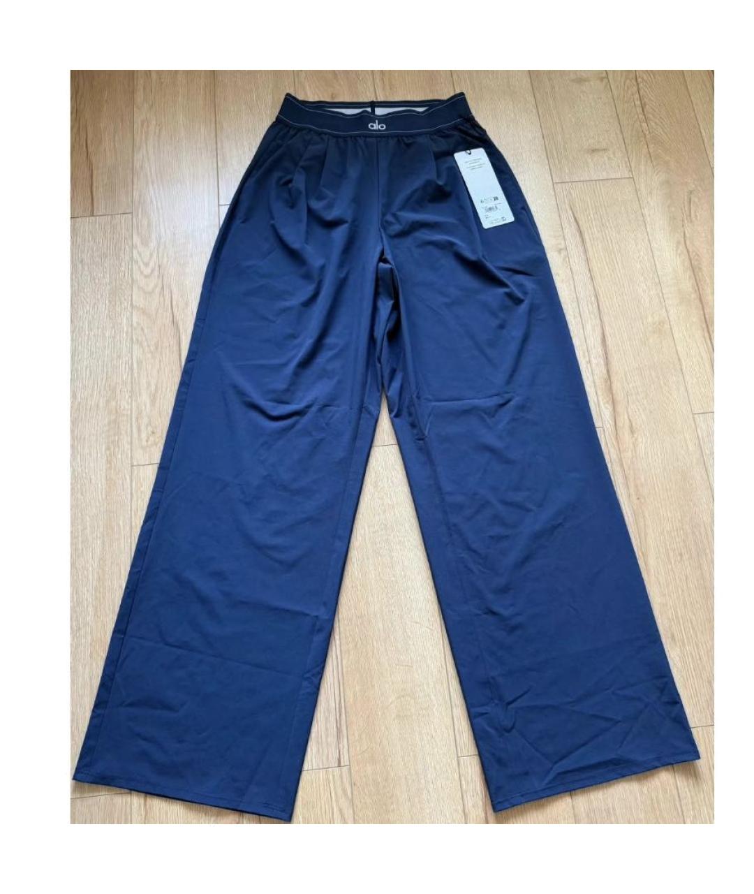 ALO YOGA Темно-синие синтетические брюки широкие, фото 2