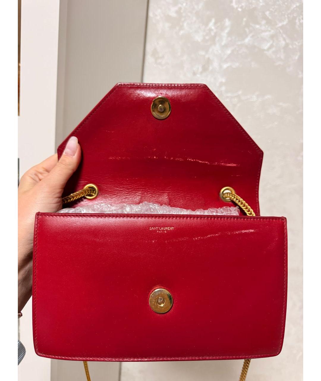 SAINT LAURENT Бордовая кожаная сумка через плечо, фото 3