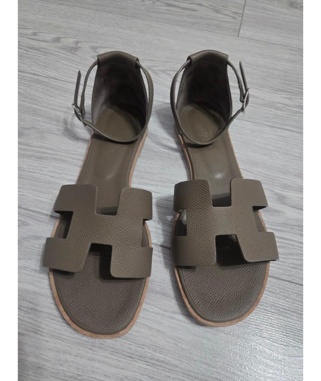 HERMES Бежевые кожаные сандалии, фото 2