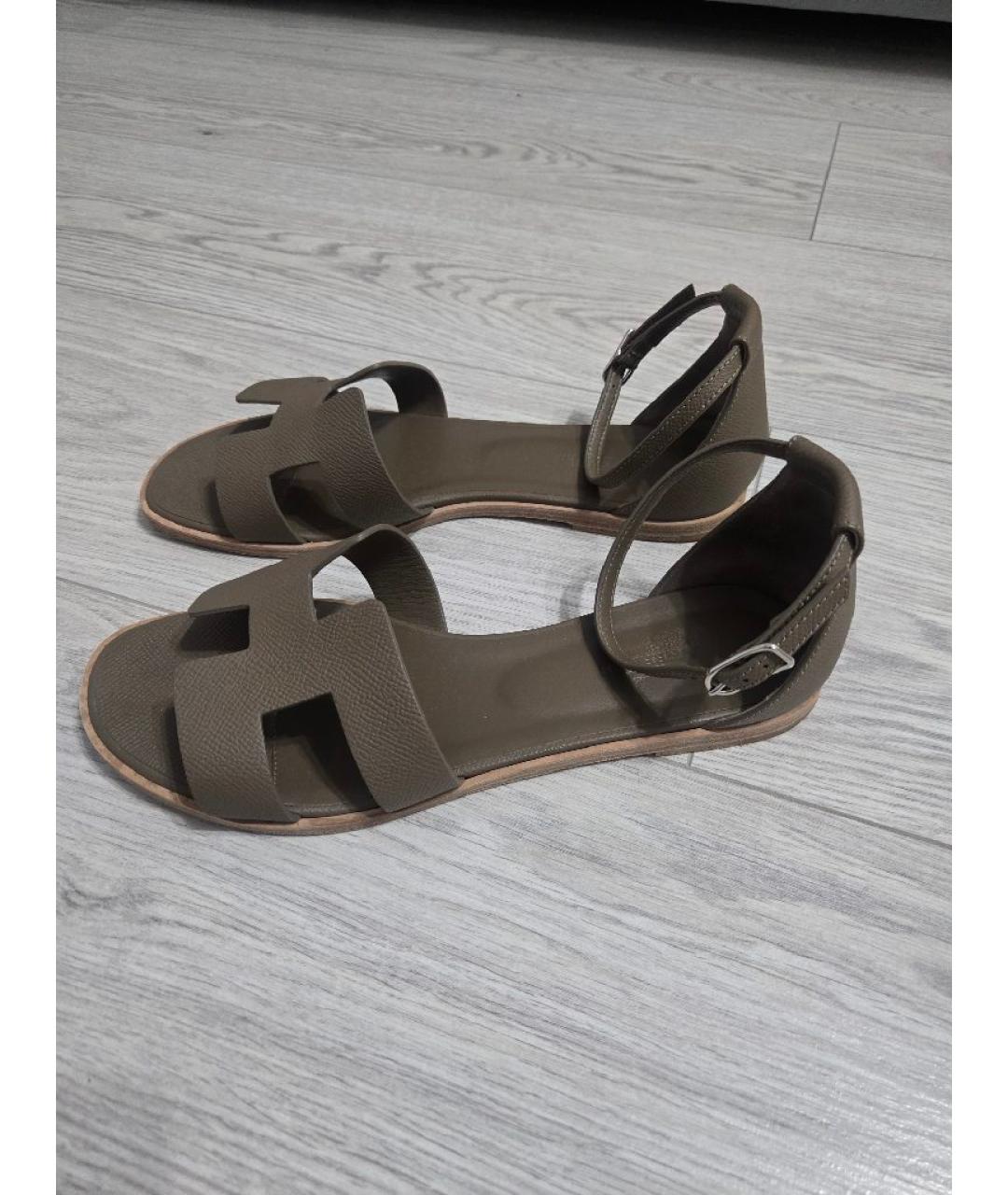 HERMES Бежевые кожаные сандалии, фото 3