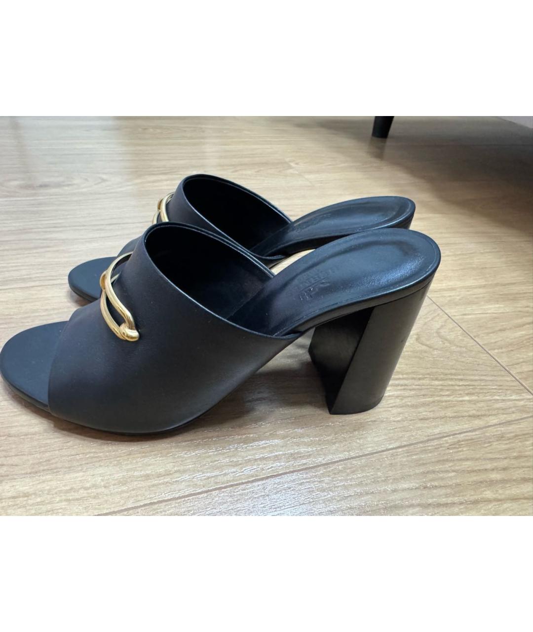 HERMES Черные кожаные мюли, фото 5