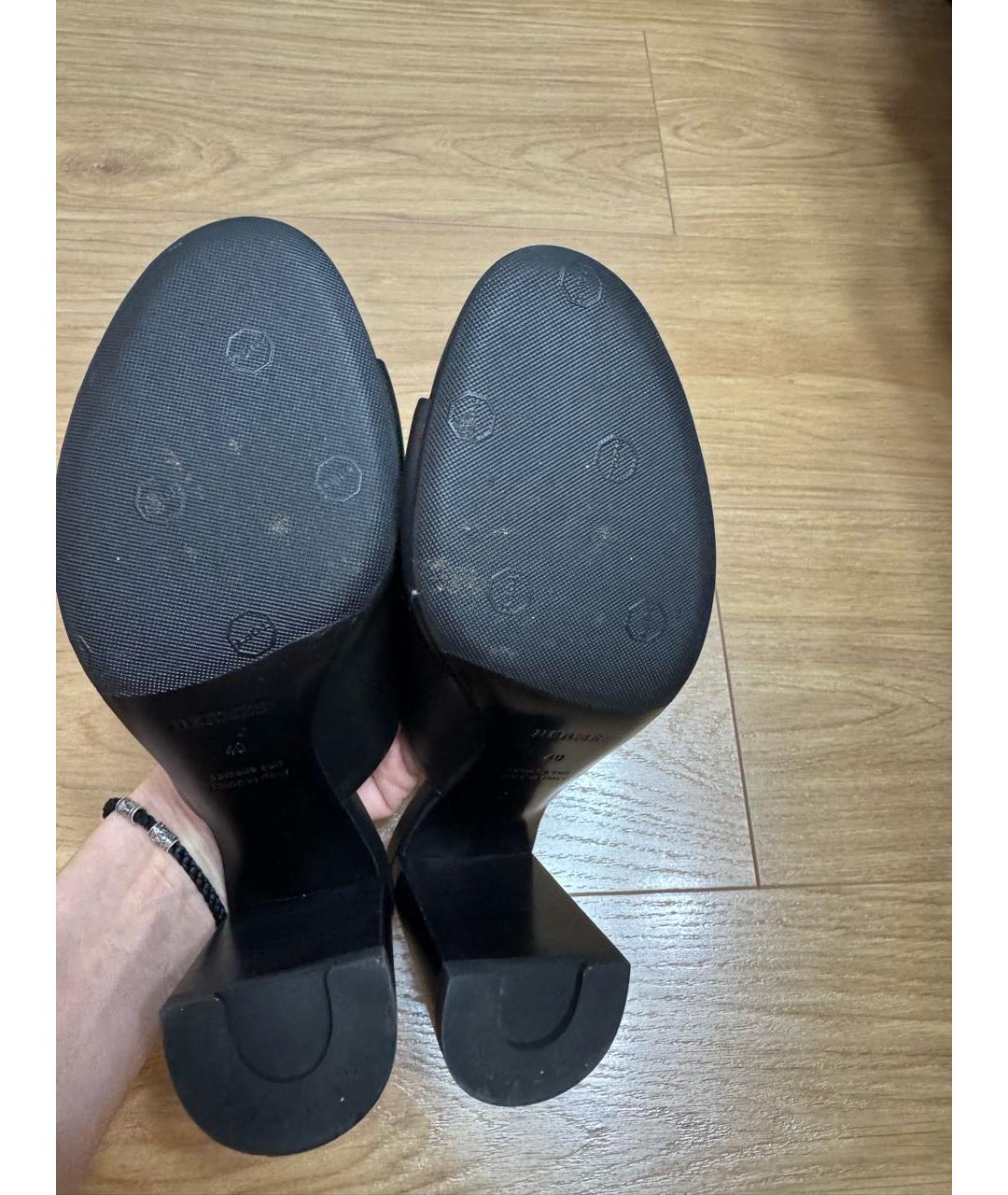 HERMES Черные кожаные мюли, фото 4