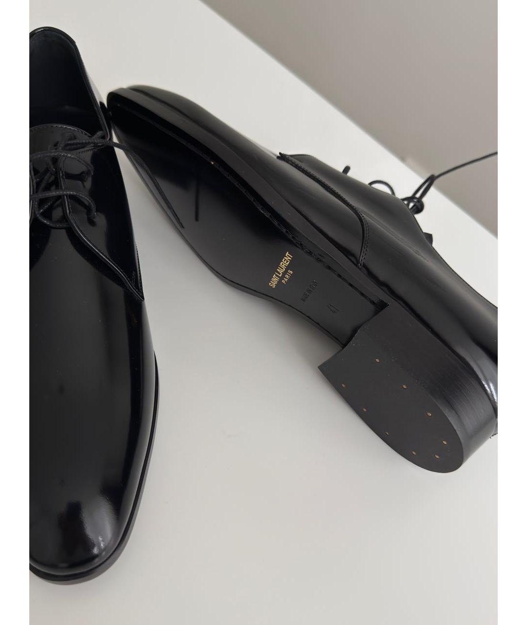 SAINT LAURENT Черные низкие ботинки из лакированной кожи, фото 4