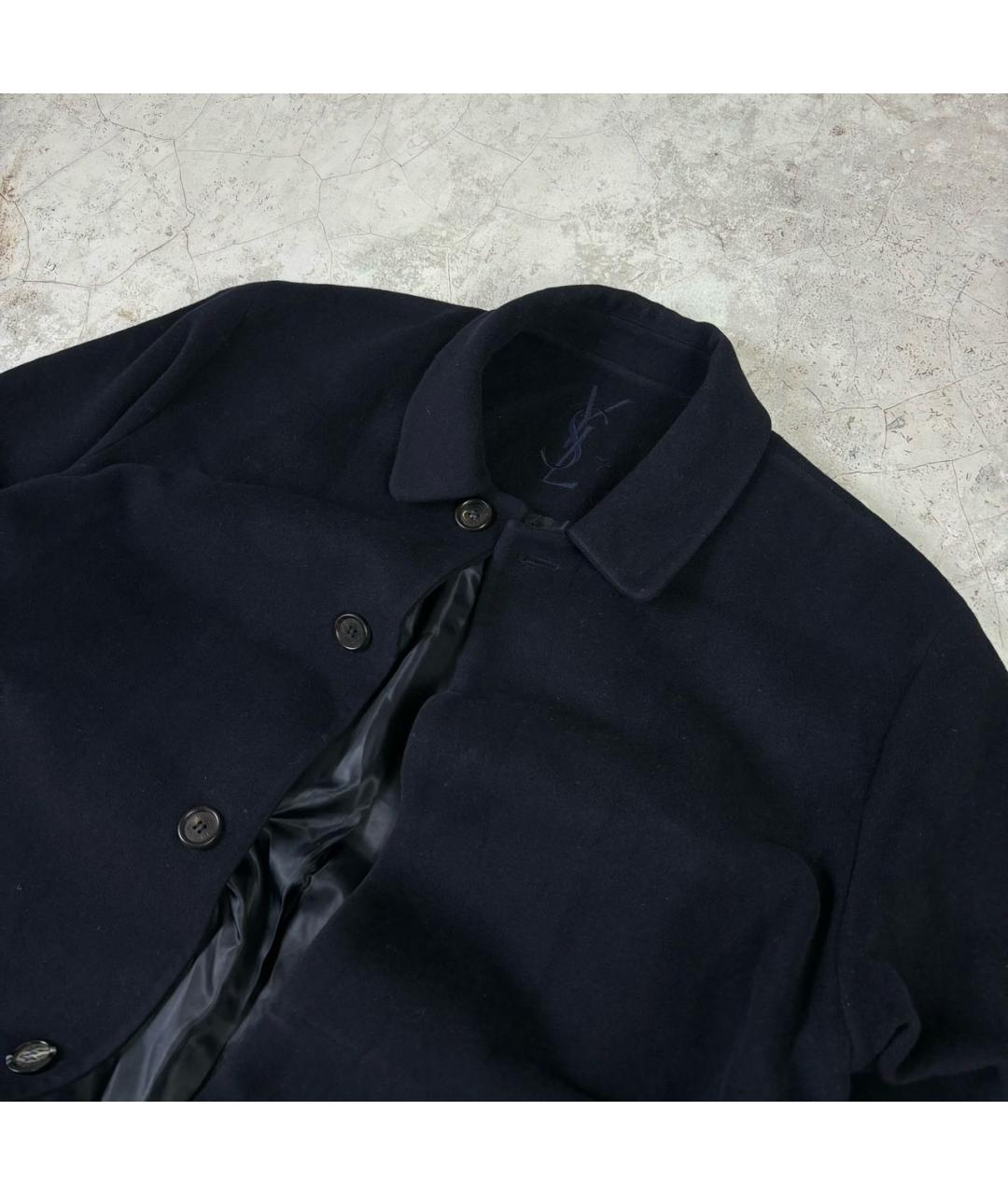 SAINT LAURENT Темно-синее шерстяное пальто, фото 2